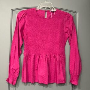 NWOT Michelle McDowell Pink w/front top smocking long sleeve blouse. Pullover